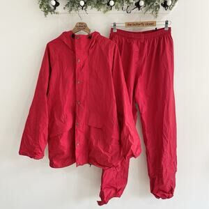 Vintage L.L. Bean Men’s Red Stowaway Rainwear Goretex Pants And Jacket Set Size
